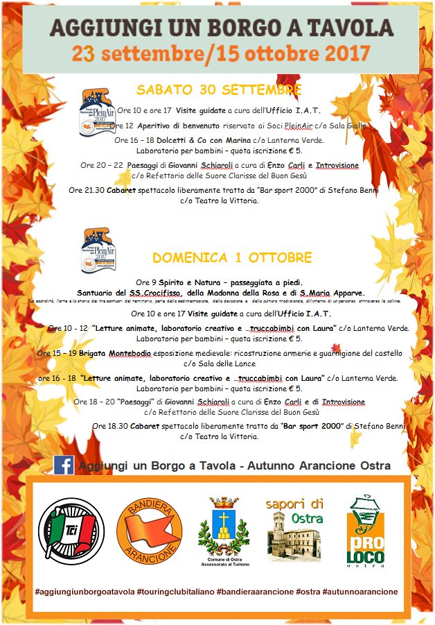 Un mese per gustare l'Italia dei borghi Bandiera Arancione - Programma del 30 settembre e del 1 ottobre 2017 